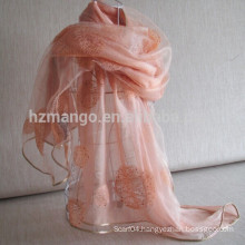 Fashion double-layer nest embroidery & sequins organza silk scarf